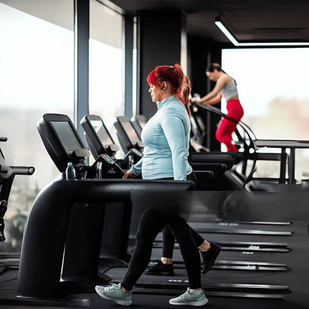 Mulher na esteira com dificuldade para emagrecer